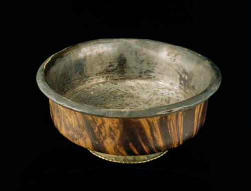 Silver lined, wooden tea bowls