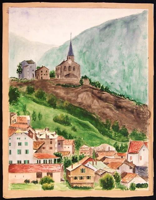 Watercolor, town view