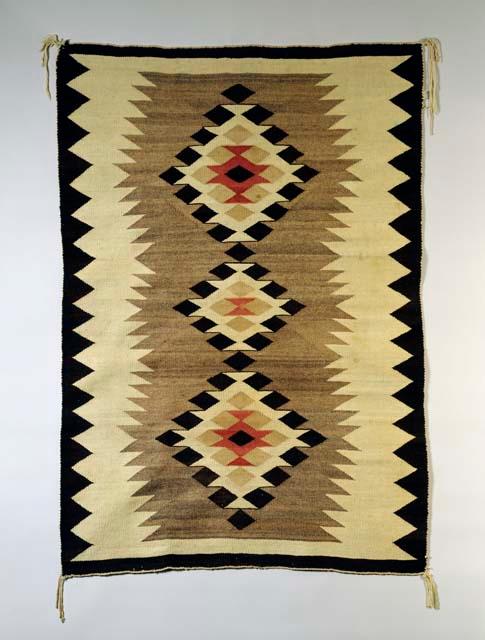 Rug, Two Grey Hills palette: cream ground w/ vertical panel of three diamonds