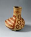 Nodena Red and White "duck" effigy tetrapod bottle, horizontal lines and circles