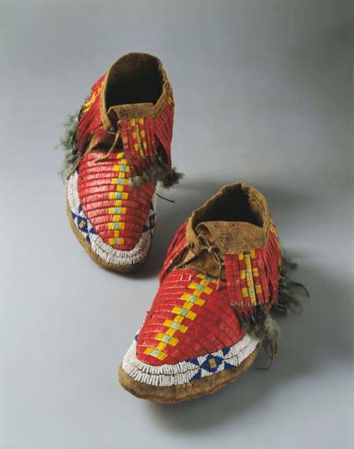 Pair of moccasins with quill and bead decoration