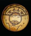 Bowl, polacca polychrome style c. int: kachina design; ext: slipped, no design.