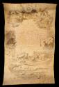 Birchbark scroll, with scenic border (pencilled) of scenes of native life & eccl