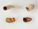 Ceramic pipe bowl fragments, two redware bowls with impressed design