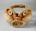 Head-piece in form of animal head covered with painted tapa