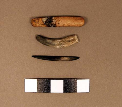 Bone bead, tubular; with 2 unidentified bone objects