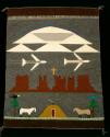 Pictorial rug. Reservation scene with airplanes