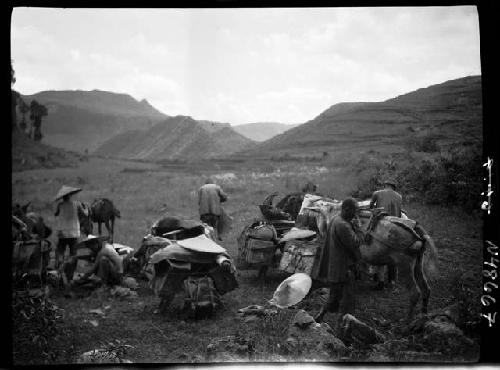 People and cargo in field