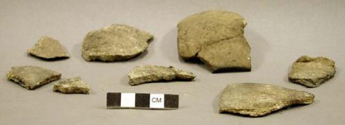 Ceramic rim and body sherds, plain, some mended