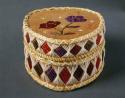 Quilled birch bark basket with lid; flower motif