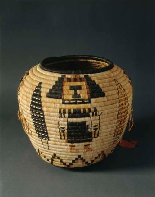 Large coiled olla basket with Crow Mother and Heheya kachinas