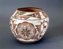 Polychrome-on-white olla:  floral and animal motif