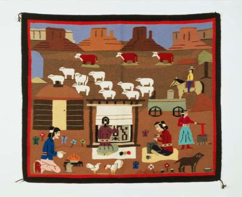 Pictorial rug, reservation scene