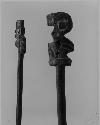 1. Wood pick-up stick with carved end; 2. Carved heddle bar