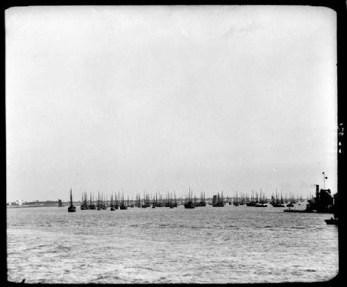 Line of boats on water