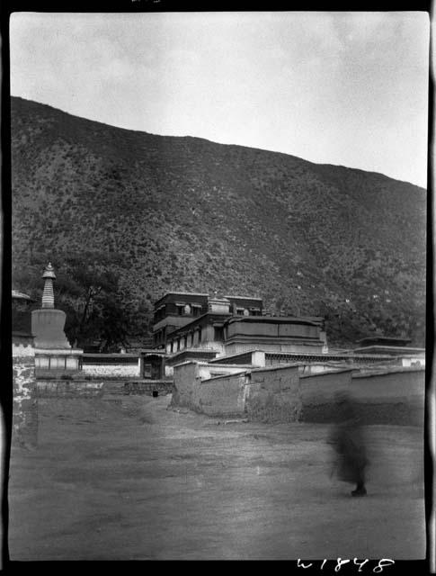 Buildings and mountain