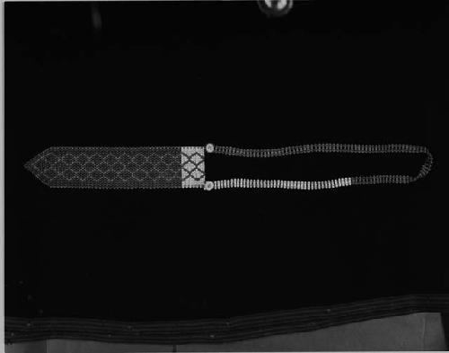 Beadwork tie, imitation of a European tie, plastic buttons, sinew, beads