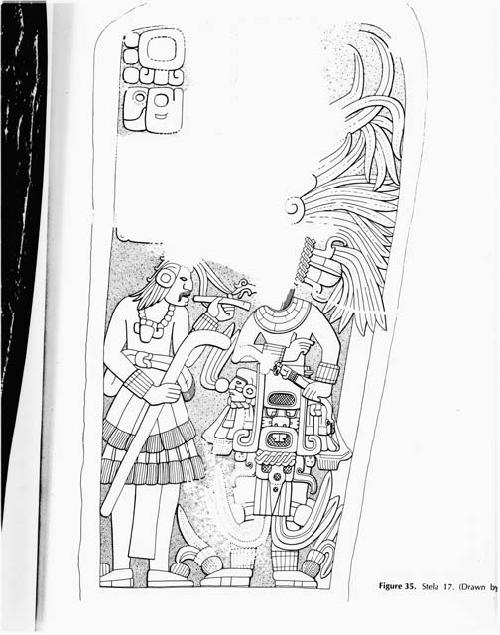 Drawing. Stela 17 - Seibal. Peabody Museum Memoirs. Vol. 17 #1. Figure 35.