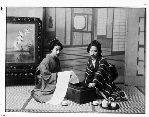 Japanese Print, Girls Reading letter, 19th C.