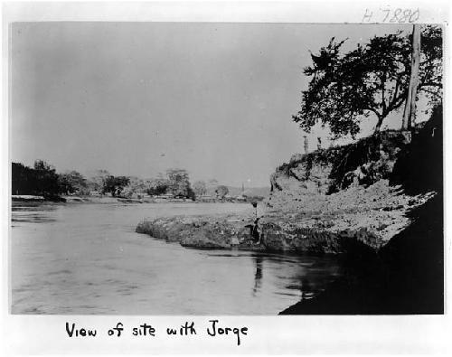 View of site with workman. ("View of site with Jorge.") Original photo taken by Dorothy Popenoe, 1927-29.