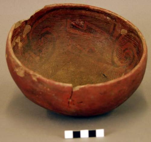 Bowl, brown geometric interior