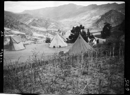 Tents set up in field