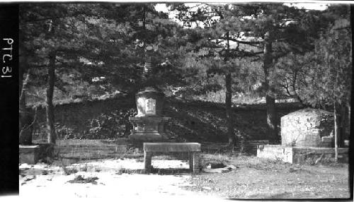 Objects and benches in field