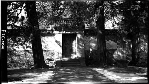 Building front with trees