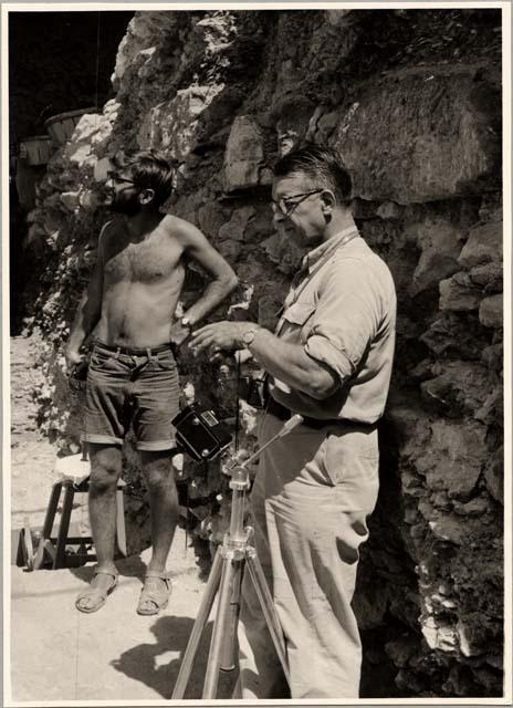 Hallam L. Movius. Jr., with Larry Robbins photographing Hearth A, Couche 8