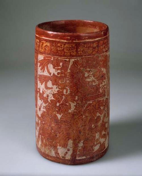 Polychrome vase, decorated glyphs etc. Pot 3