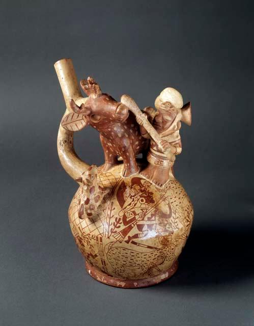 Hunting scene stirrup vessel