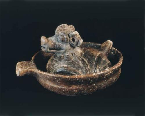 Lid with animal effigy, "Pottery 14"