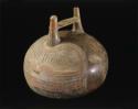 Restored double spouted bridged pottery vessel