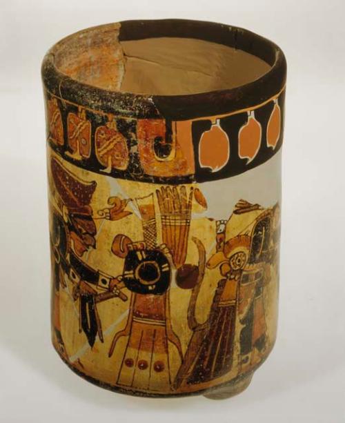 Ceramic effigy vessel, polychrome, tripodal