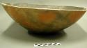 Ceramic, large bowl, black interior, red fire clouded exterior, mended and resto