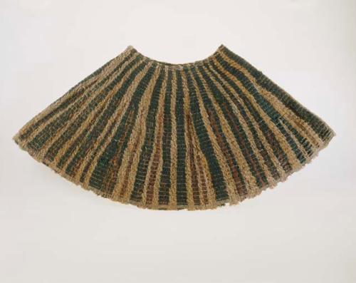 Wool twined cape with fiber bands at neck, shoulder area, and hem (4 bands)