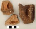 Ceramic, earthenware body and rim sherds, shell-tempered, undecorated and cord-impressed, some with lugs