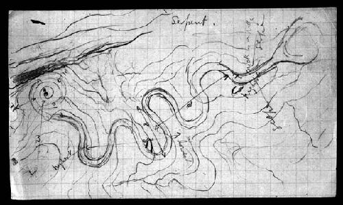 Sketch of Serpent mound by F.W. Putnam