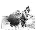 Little Romaine River; 1912. Woman carrying bed boughs