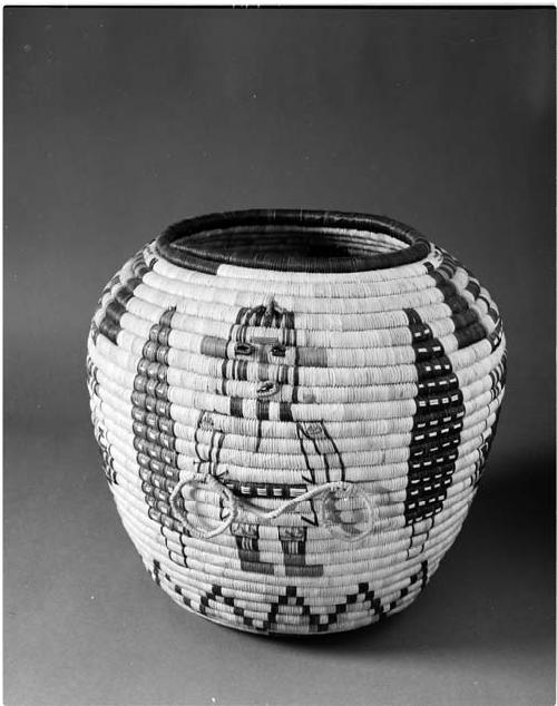 Large coiled olla basket with Crow Mother and Heheya kachinas