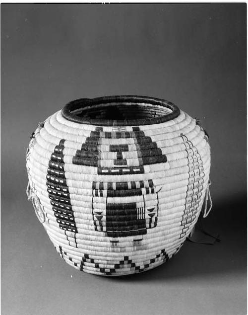 Large coiled olla basket with Crow Mother and Heheya kachinas