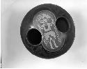 Sgrafittoed senna-on black bowl; katsina and avanyu motifs