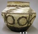 Jar, polacca polychrome style c. Zuni rain bird design. 23.5 x 28.0 cm.