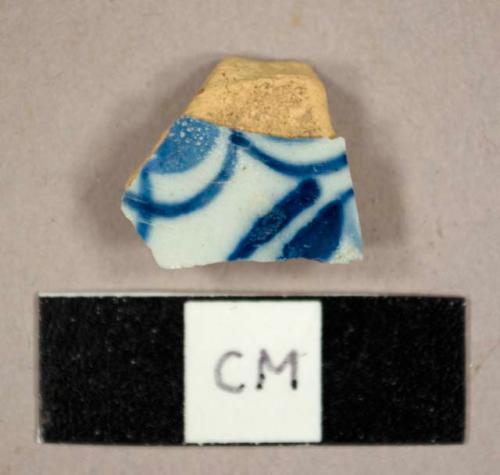 Handpainted blue on white tin glazed earthenware sherd