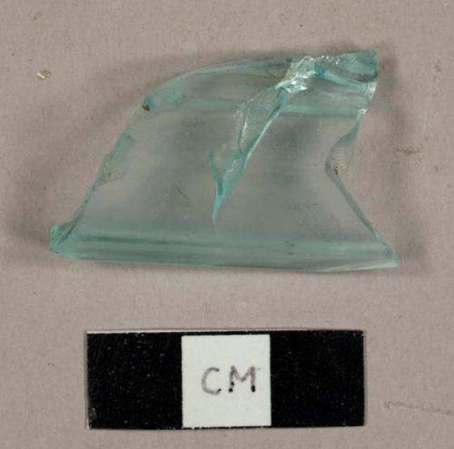 Faceted aqua bottle glass fragment, possibly from a flask