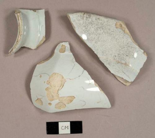 Ironstone sherds, including one faceted rim of a plate and one footed teacup base