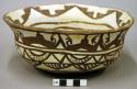 Bowl, polacca polychrome style c. int: curvilinear design; ext: zuni rain bird d