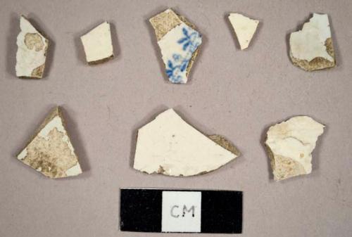 Creamware sherds, including one with blue floral transfer print decoration