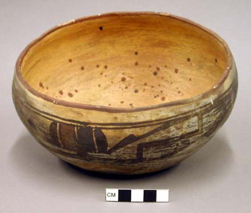 Bowl, polacca polychrome style c. int: splatter design; ext: linear design. 9.9