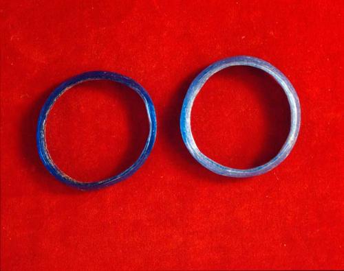 Blue glass bracelets, 50 years old. Purchased Feb. 1953 from the sister of Akmou